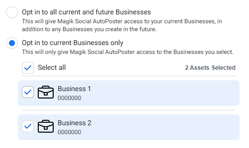 Select business accounts
